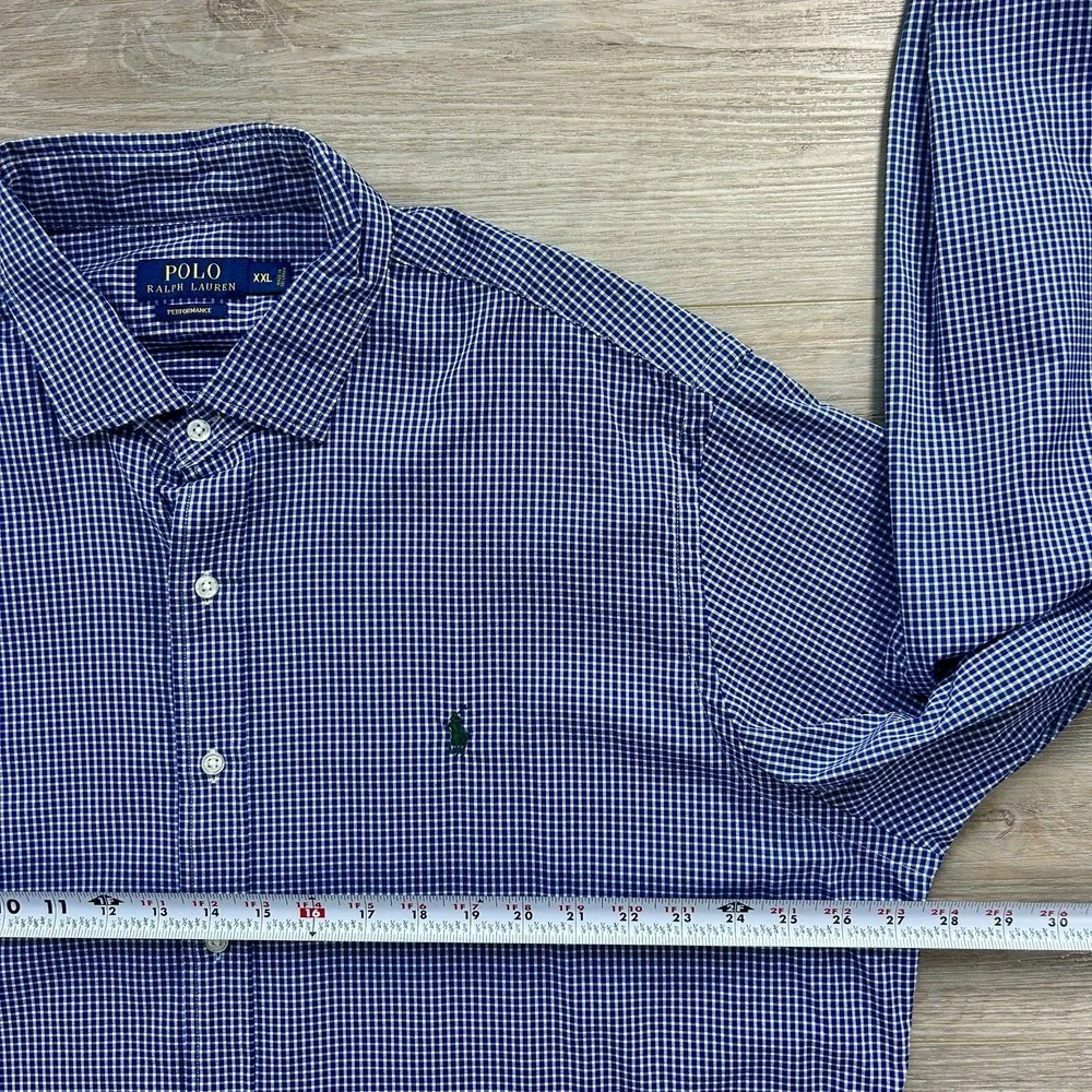 Polo Ralph Lauren XXL Navy Gingham Check Performance Long Sleeve Button Down